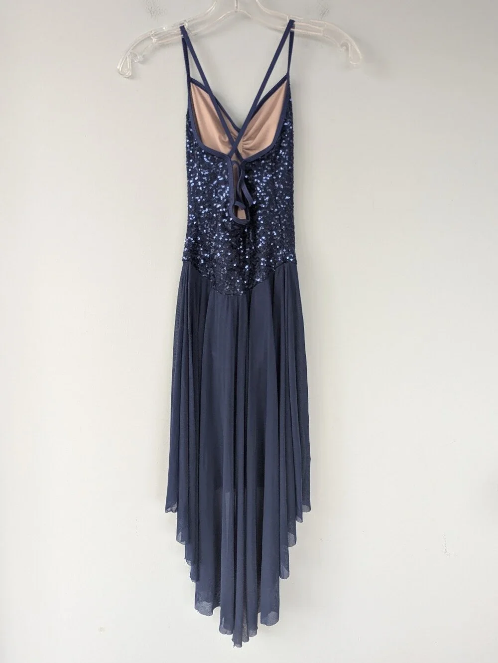 Balera Weissman Girls Navy Blue Sequin High Low Dress Dance Costume